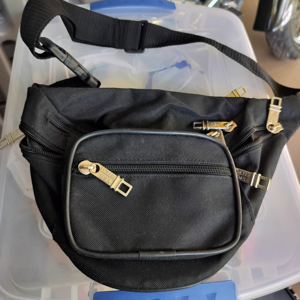 Black Belt Bag with Gold Zippers and Adjustable Strap